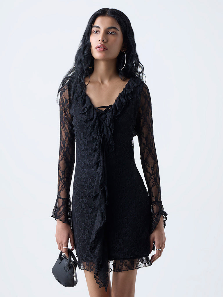 Nuon Black Lace A-Line Dress