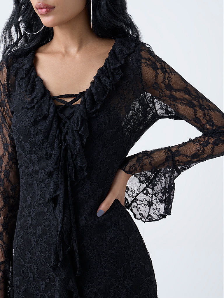 Nuon Black Lace A-Line Dress