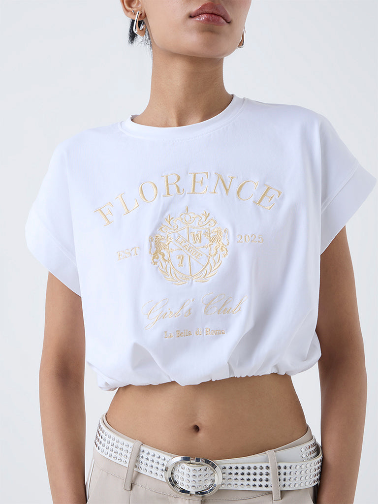 Nuon White Text Design Cotton-Blend T-Shirt