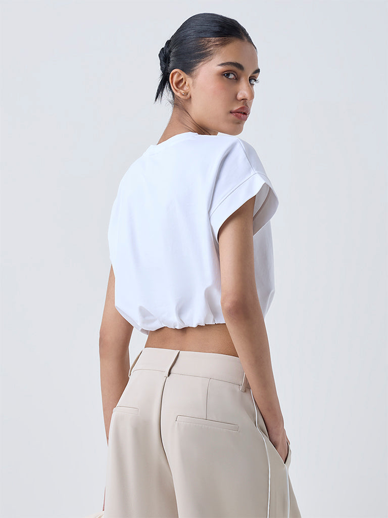 Nuon White Text Design Cotton-Blend T-Shirt