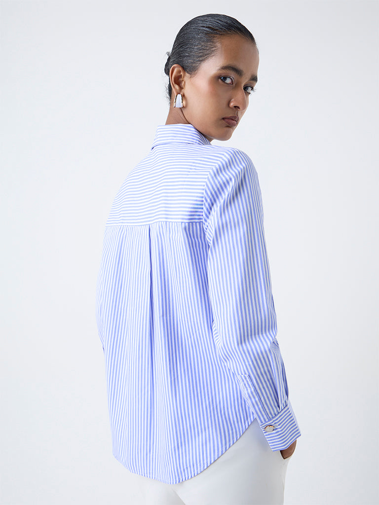 Wardrobe Blue Striped Cotton Shirt