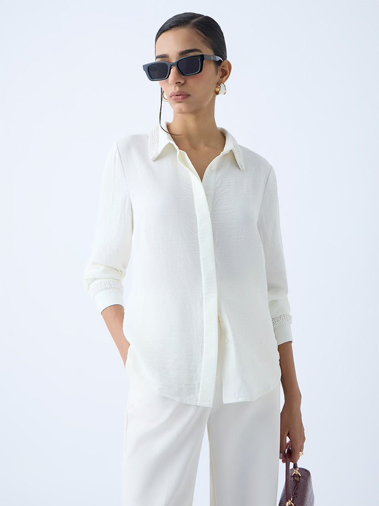 Wardrobe White Crinkle-Textured Shirt