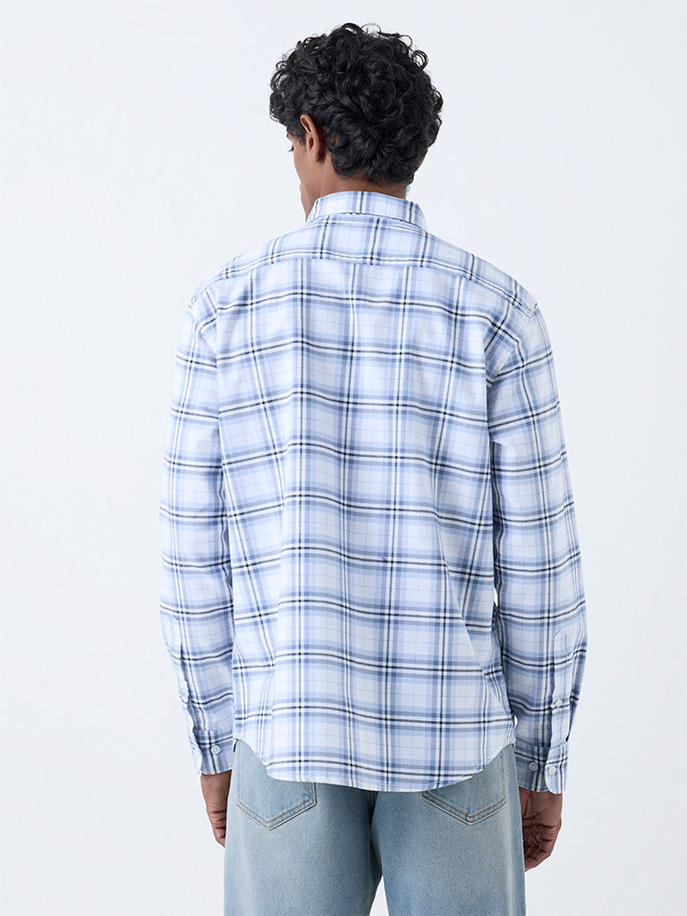 WES Casuals White Checkered Relaxed-Fit Cotton Shirt