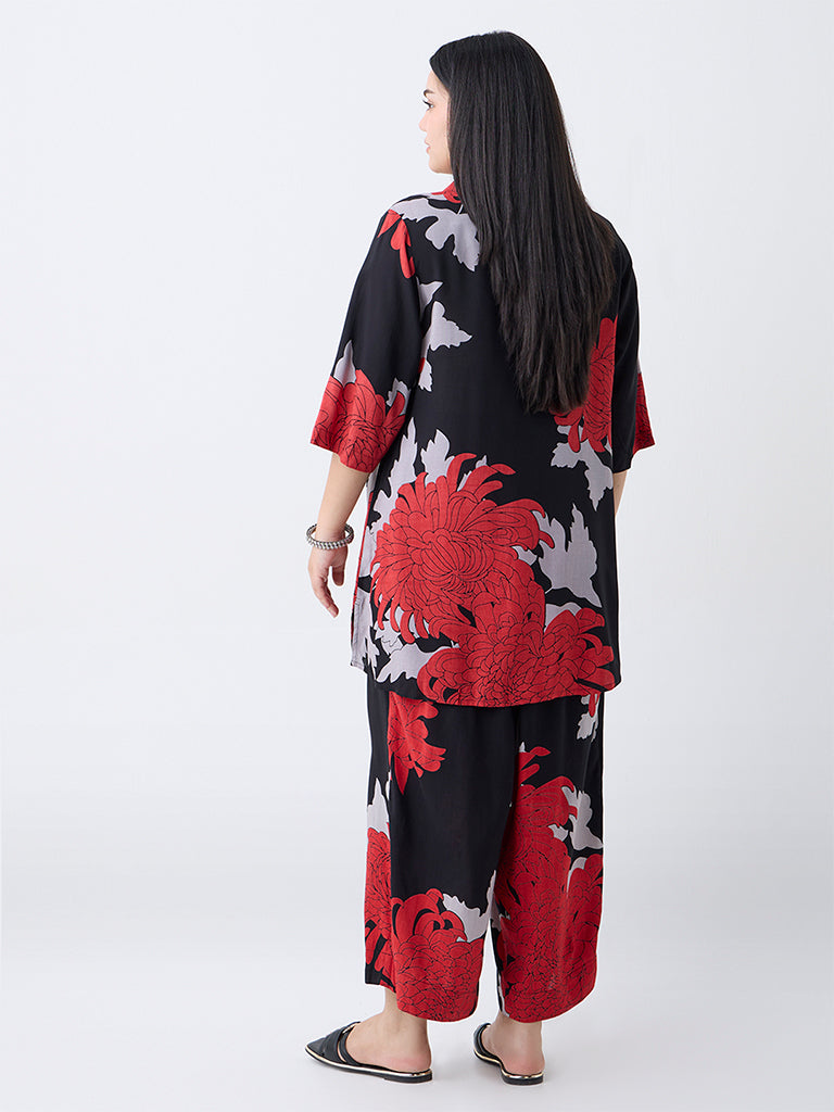 Diza Black Foliage Pattern Tunic