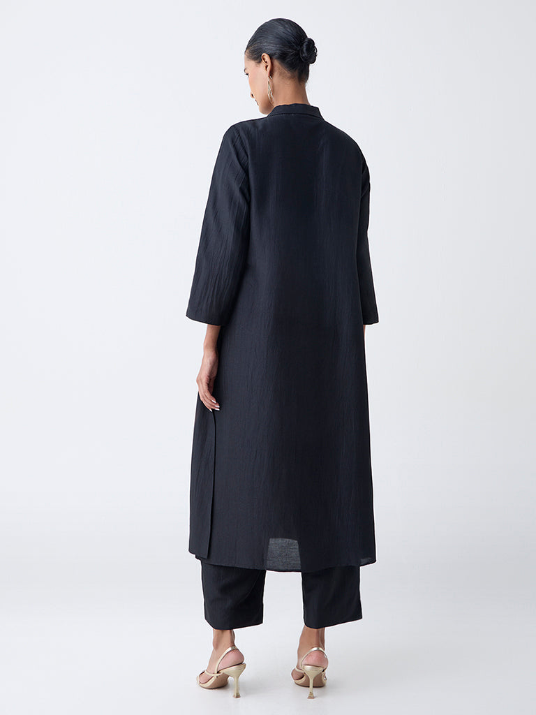 Vark Black Floral Embellished A-Line Ethnic Set