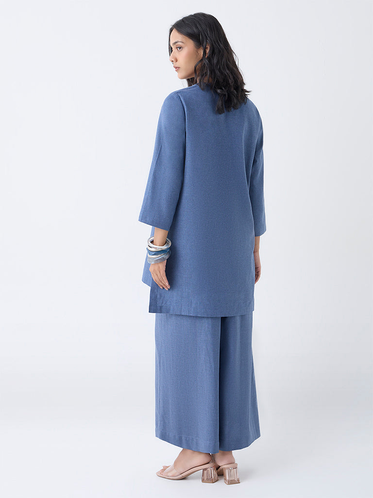 Utsa Dusty Blue Paisley Embroidered Cotton Tunic