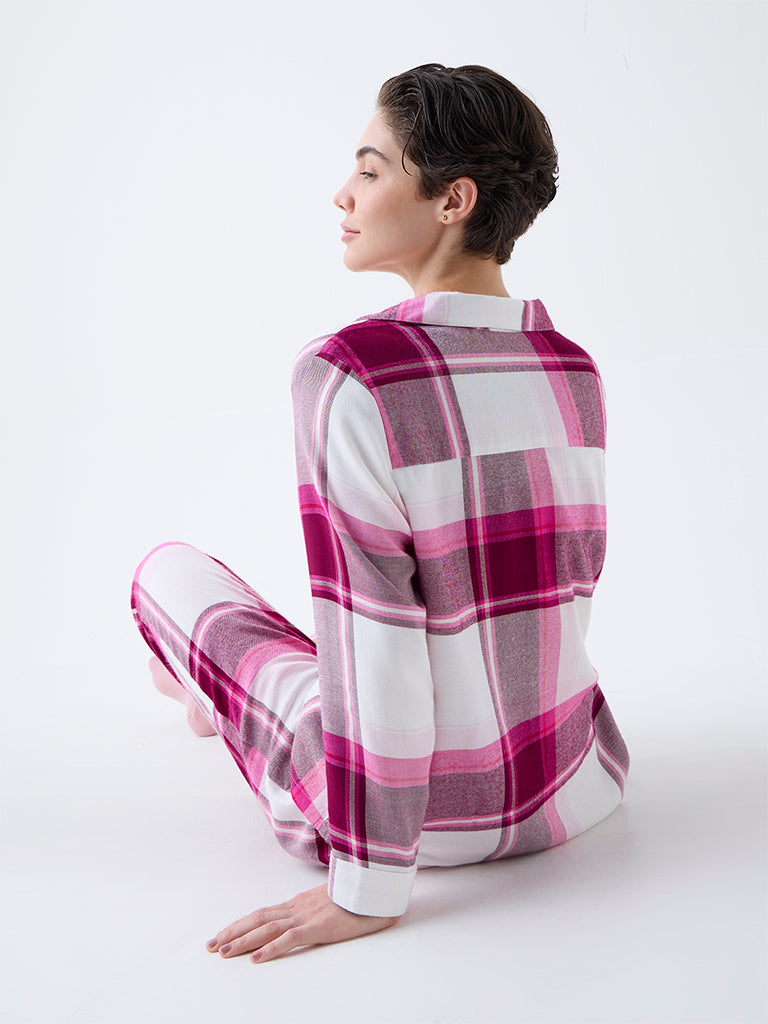 Wunderlove Pink Checkered Shirt with Pyjama Set