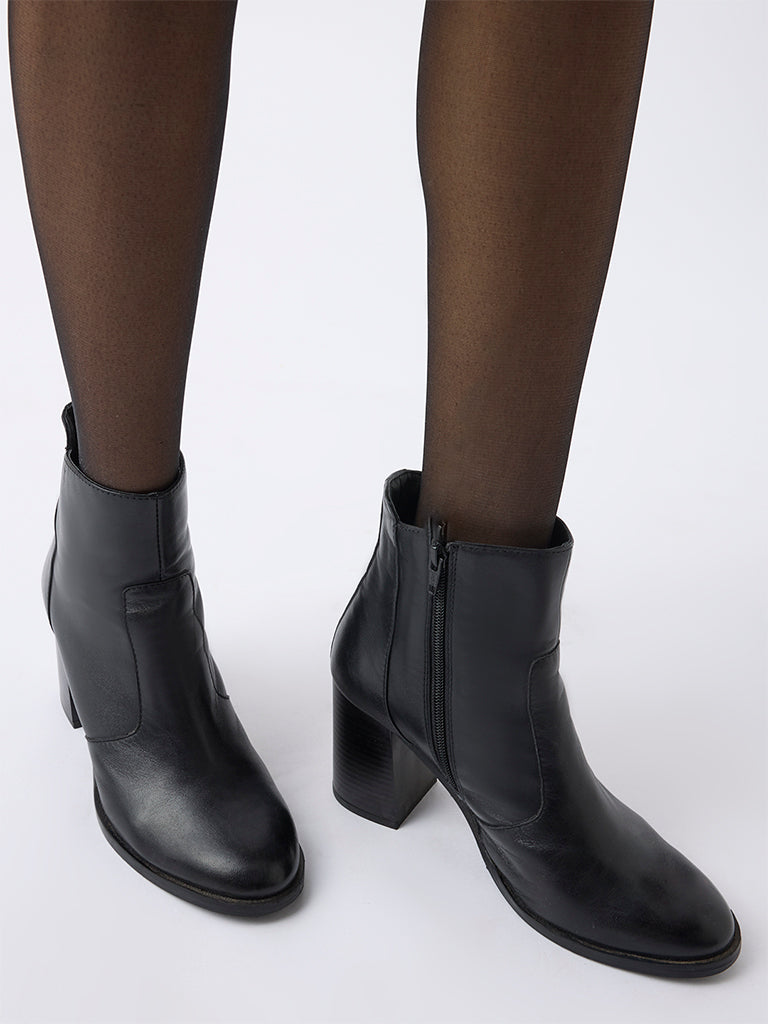 LUNA BLU Black Block-Heel Ankle Leather Boots