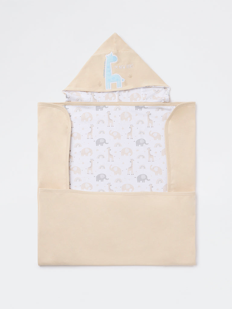 HOP Baby Boys Beige Animal Design Cotton Blanket