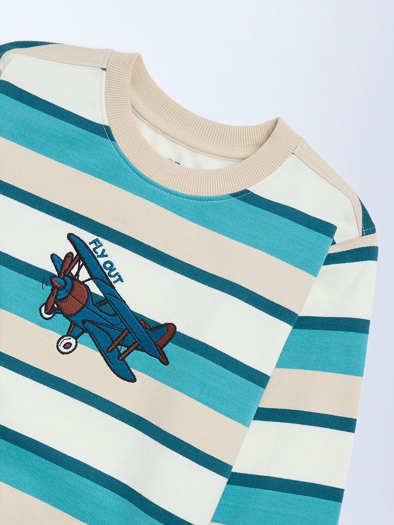 HOP Kids Boys Multicolour Striped Cotton Sweatshirt