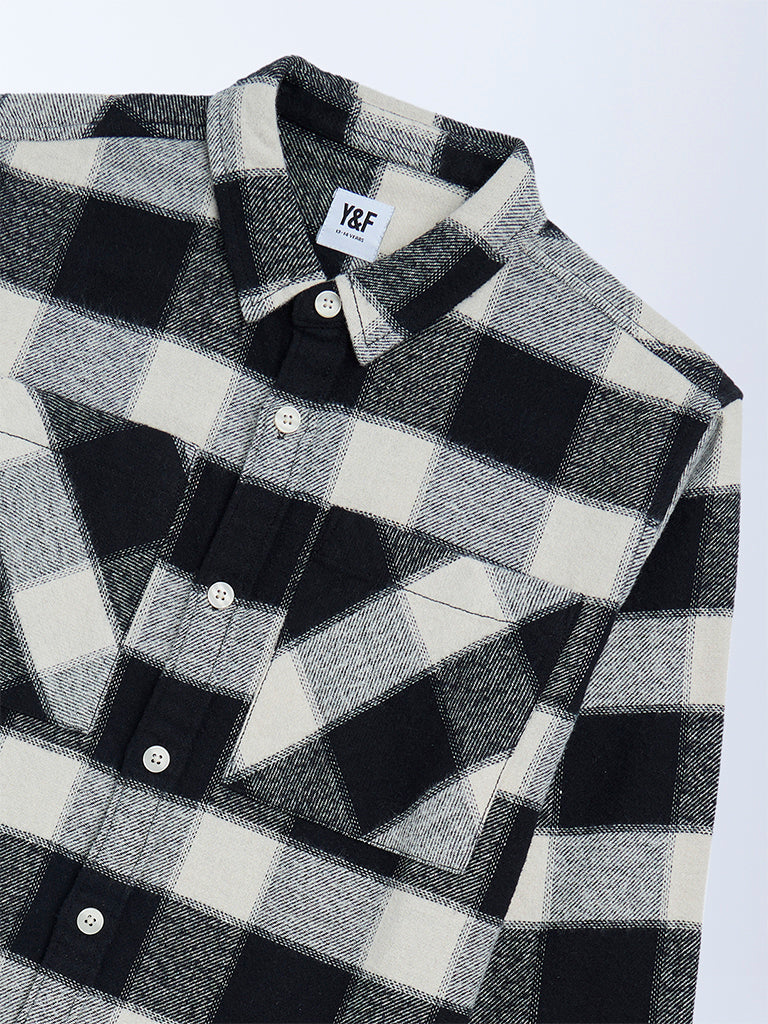 Boys Black Flannel Checkered Cotton Shirt
