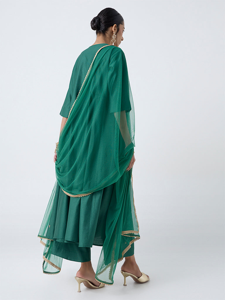Vark Green Embroidered Anarkali Ethnic Set