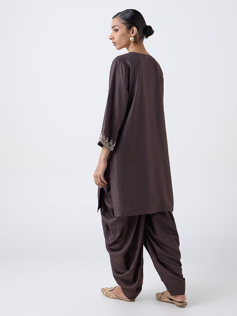 Zuba Charcoal Embroidered A-Line Kurta