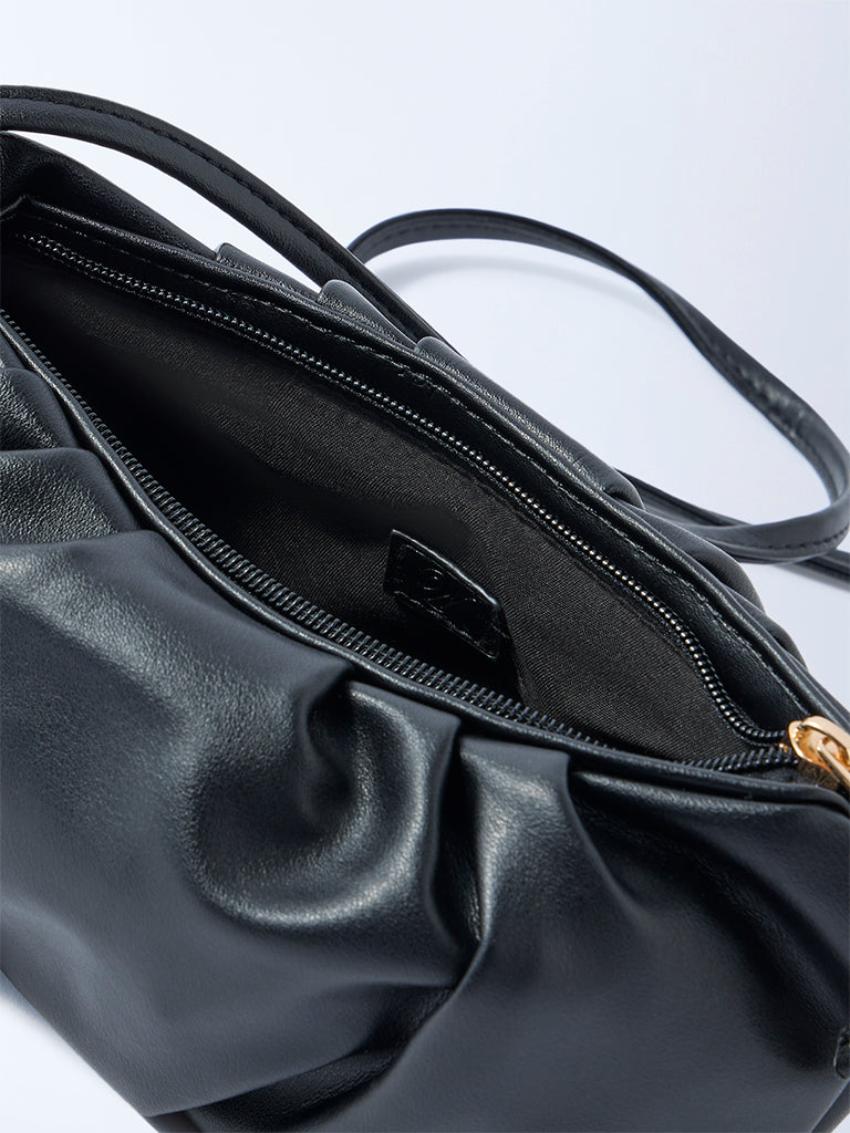 Westside Black Pleated Clutch Bag with Sling