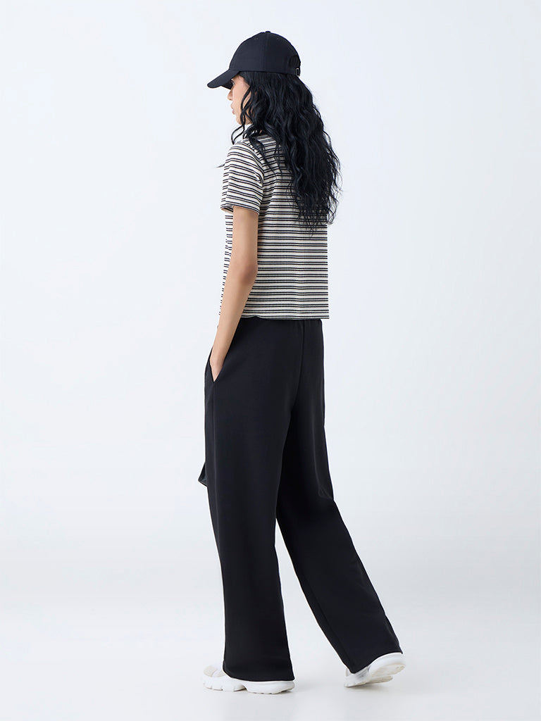 Studiofit Cream Striped Cotton-Blend T-Shirt