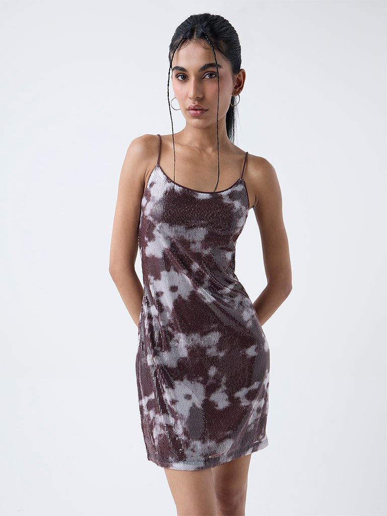 Nuon Brown Sequins-Detailed Slip Dress