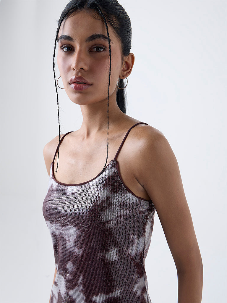 Nuon Brown Sequins-Detailed Slip Dress