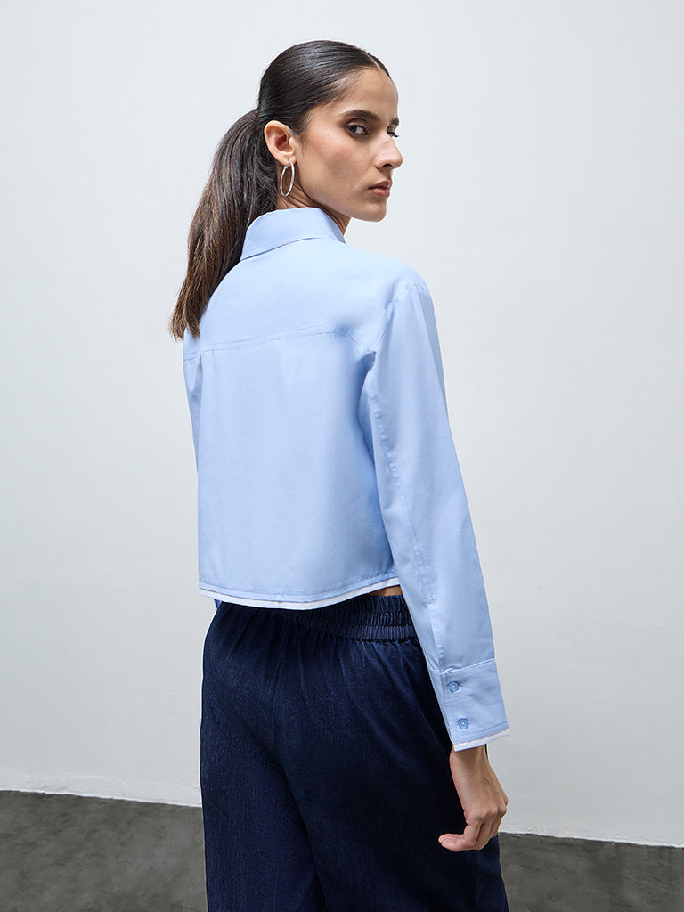 Wardrobe Light Blue Cropped Shirt