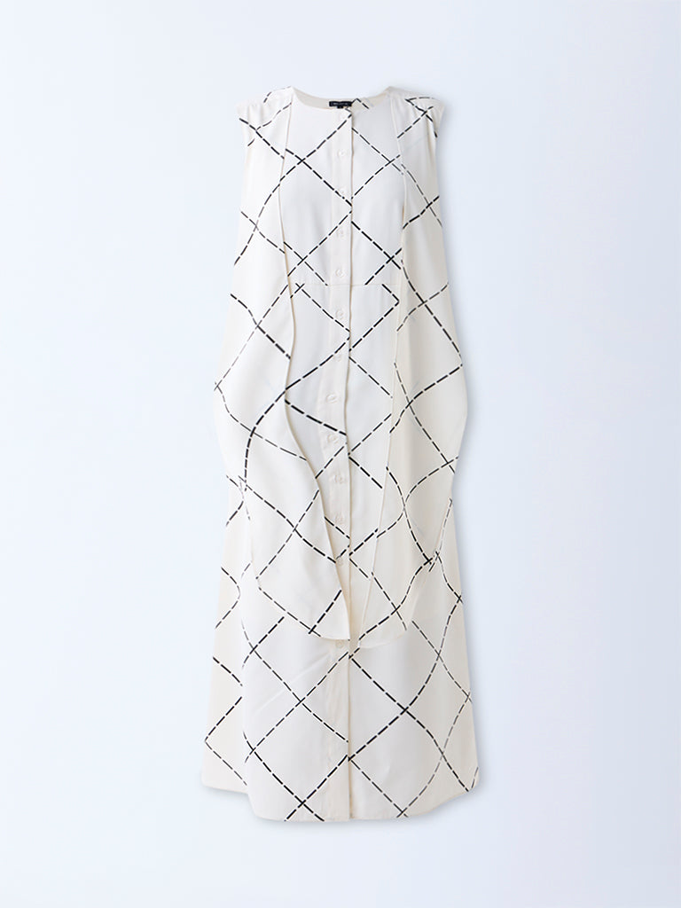Wardrobe Off-White Geometric Printed A-Line Dress