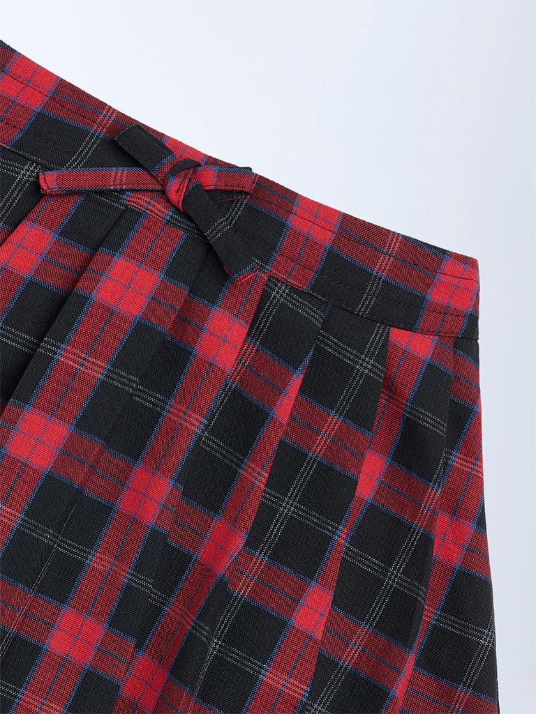 HOP Kids Girls Red and Black Checkered High-Rise Skirt