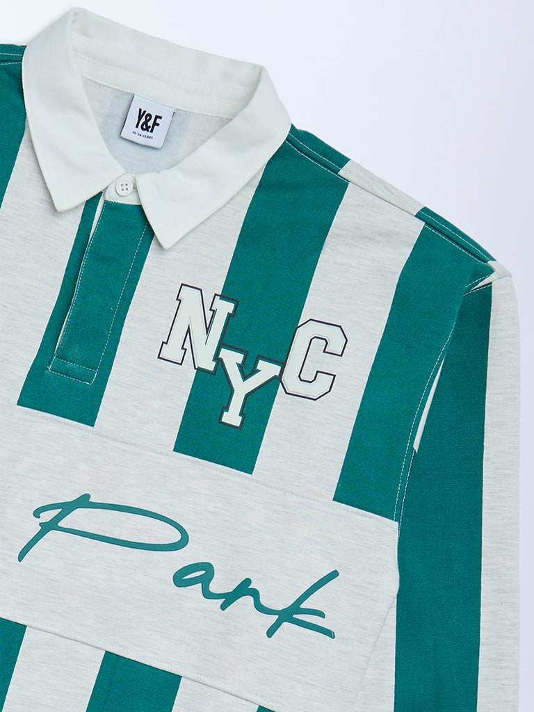 Boys Green Striped Cotton-Blend Sweatshirt