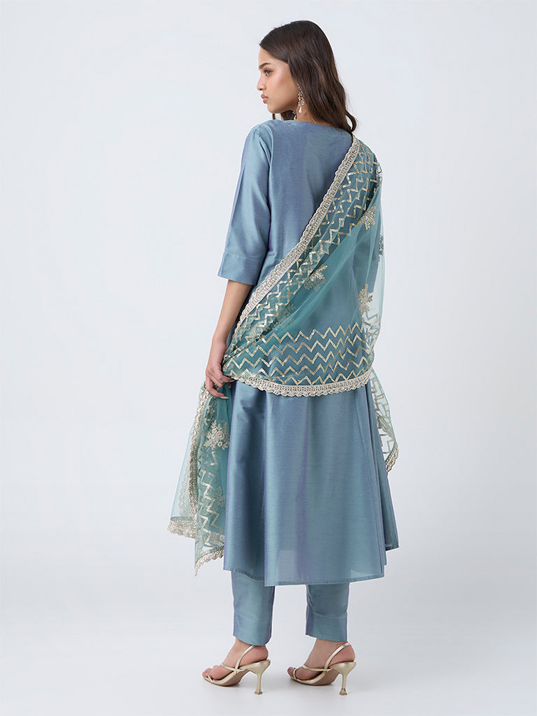 Vark Dusty Blue Anarkali Ethnic Set