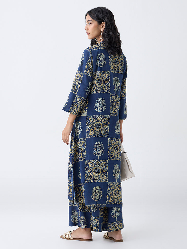 Utsa Blue Printed A-Line Kurta