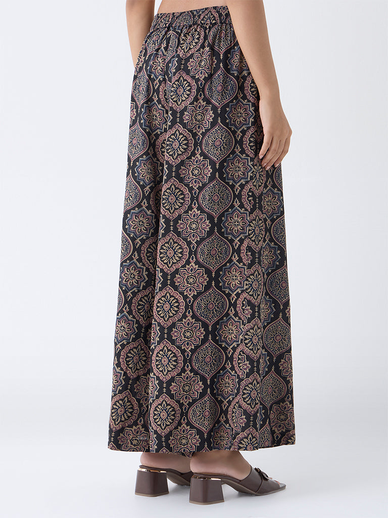 Utsa Black Argyle Printed Palazzos