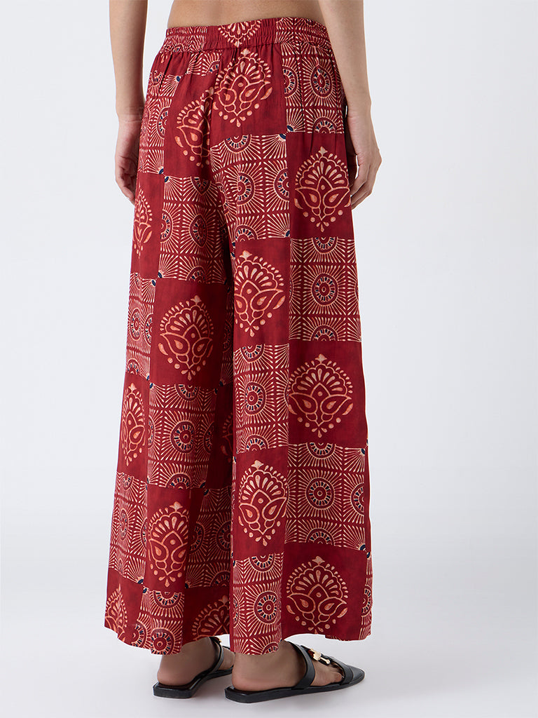 Utsa Red Printed Palazzos