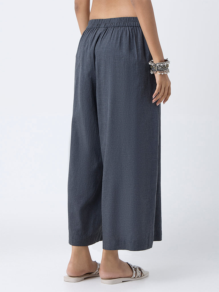 Utsa Charcoal Solid Cotton Palazzos