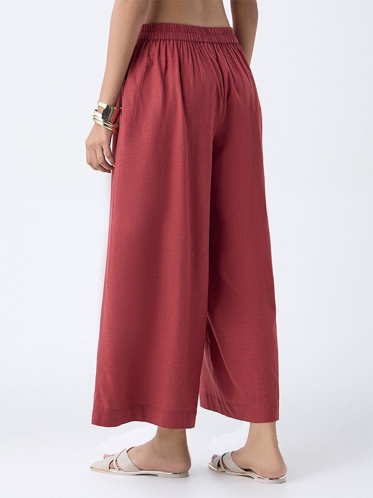 Utsa Rust Solid Cotton Palazzos