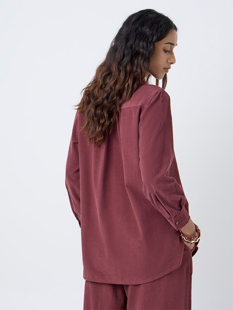 Utsa Maroon Corduroy Cotton Shirt