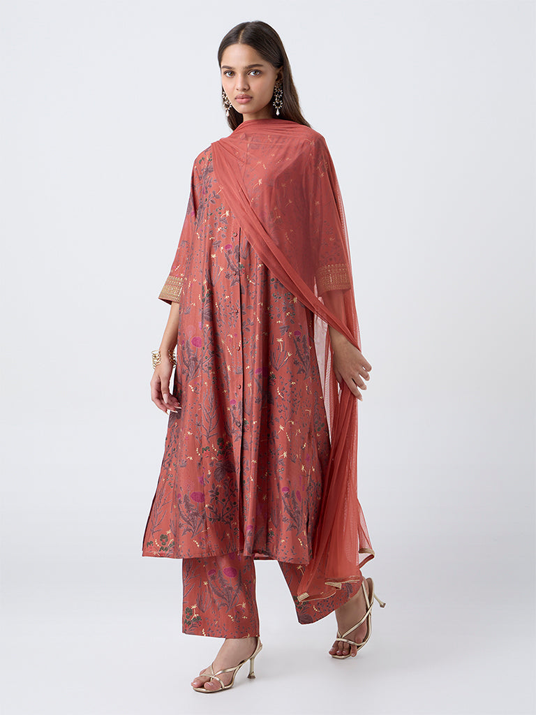 Vark Rust Botanical Pattern A-Line Ethnic Set