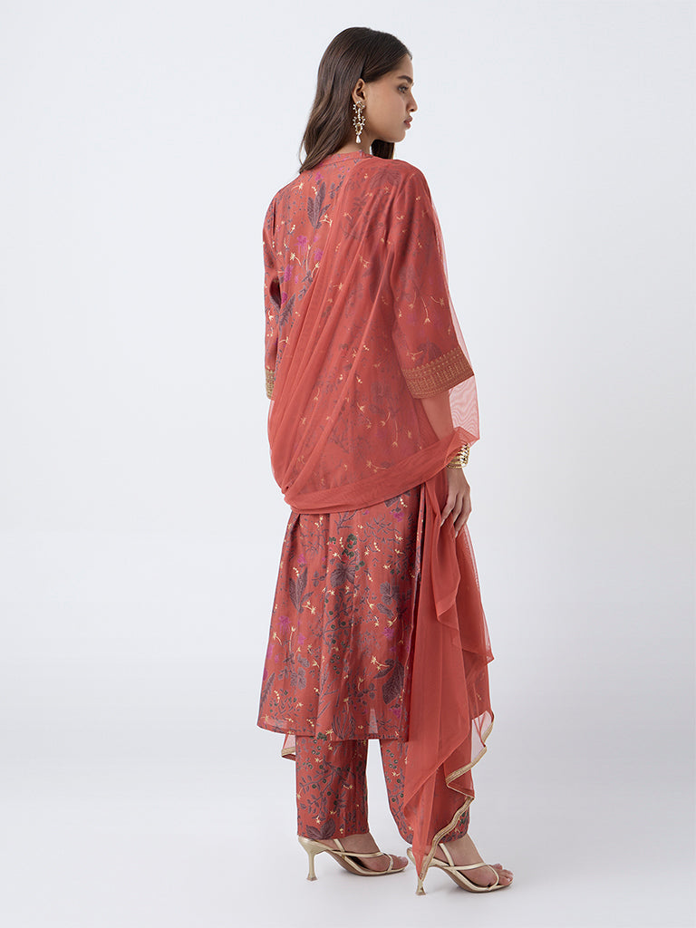 Vark Rust Botanical Pattern A-Line Ethnic Set