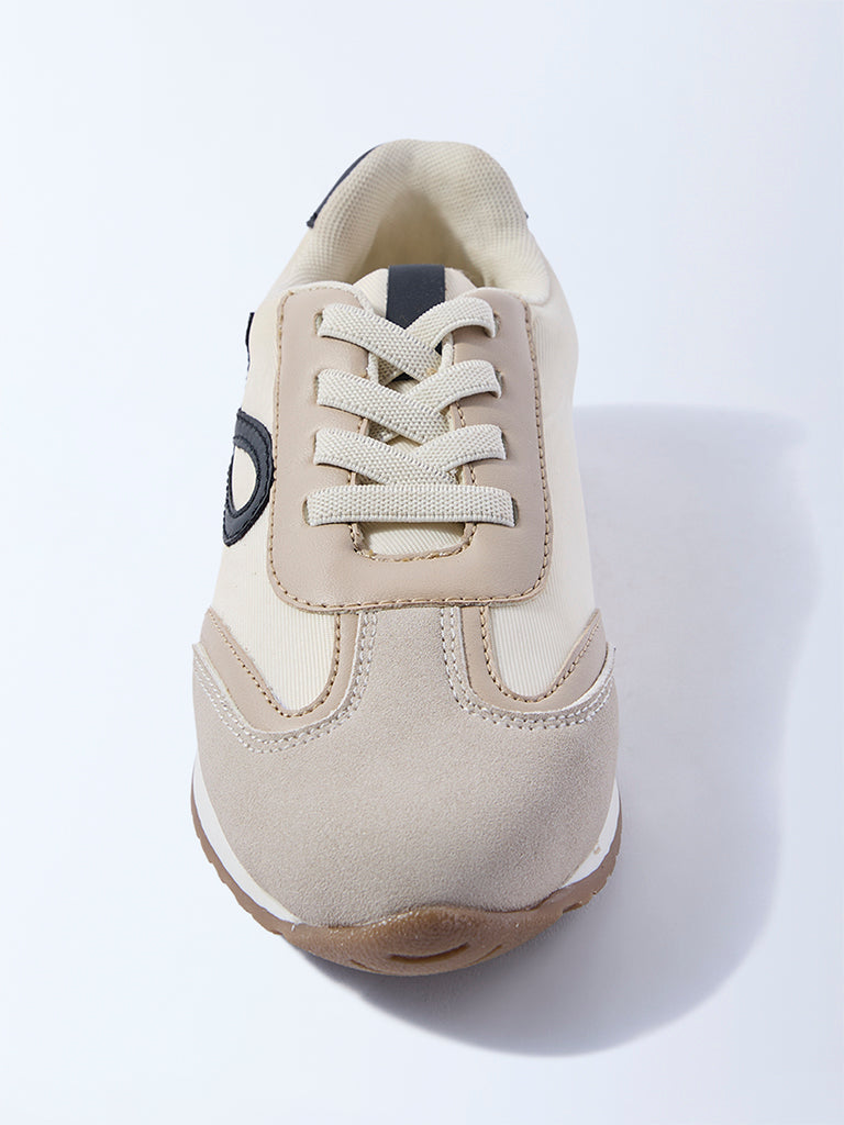 Yellow Beige Colour-Blocked Suede Sneakers