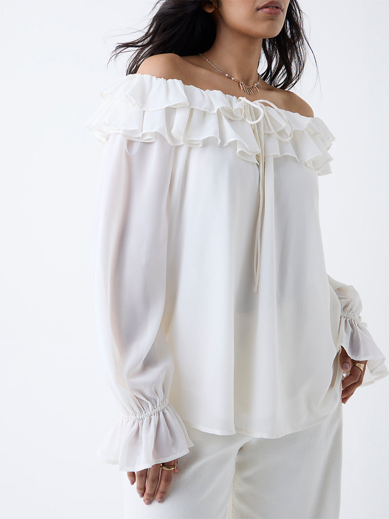 Gia Cream Solid Off-Shoulder Top