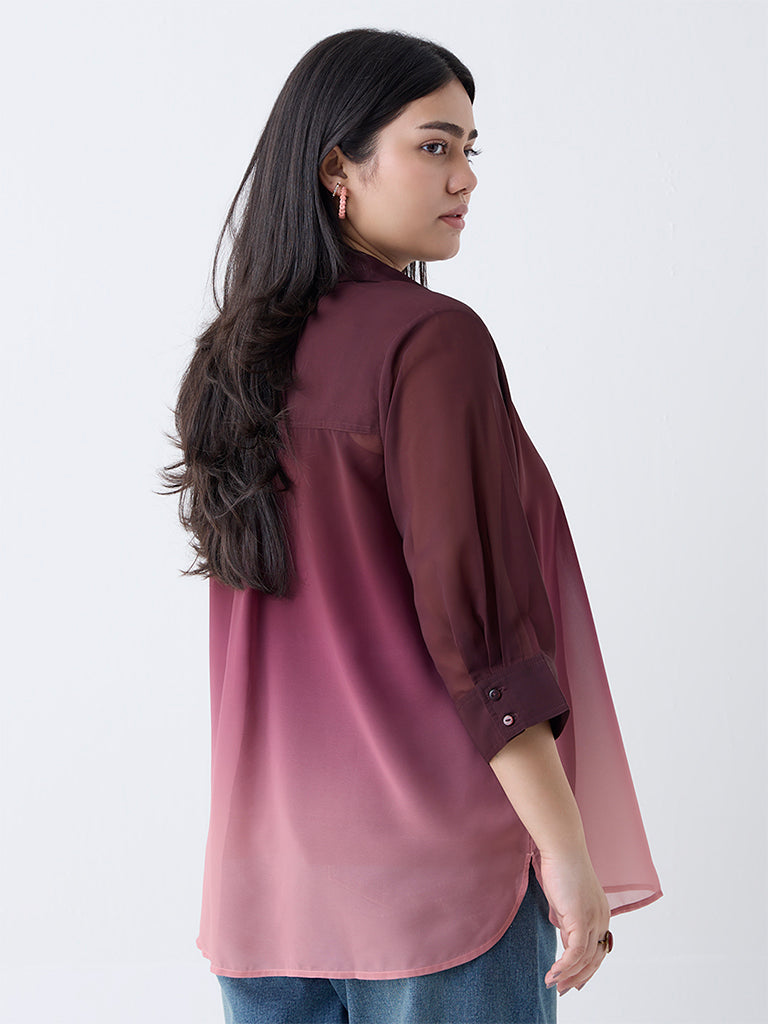 Gia Burgundy Ombre-Finish Shirt with Camisole