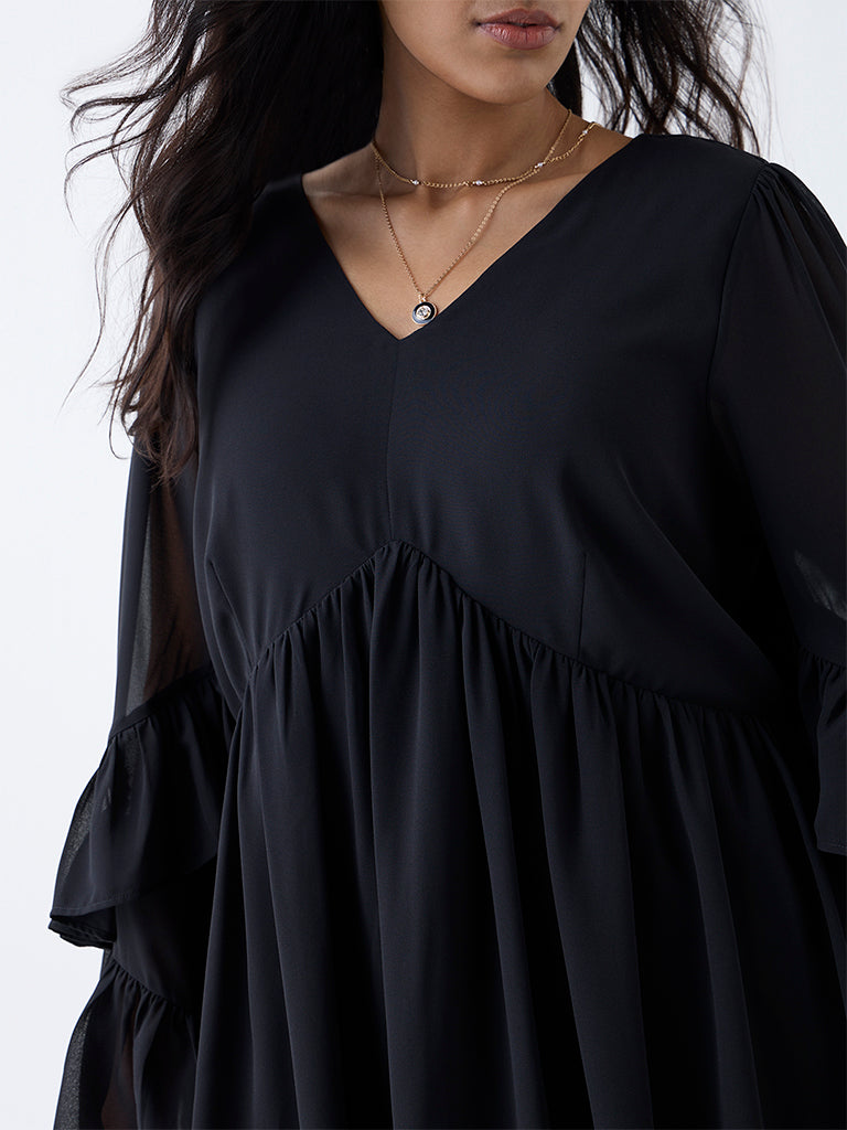 Gia Black Solid Balloon Dress