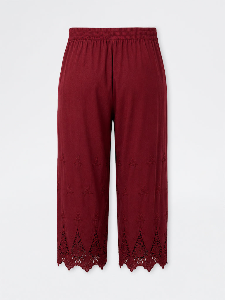 Diza Red Floral Embroidered Cotton Pants