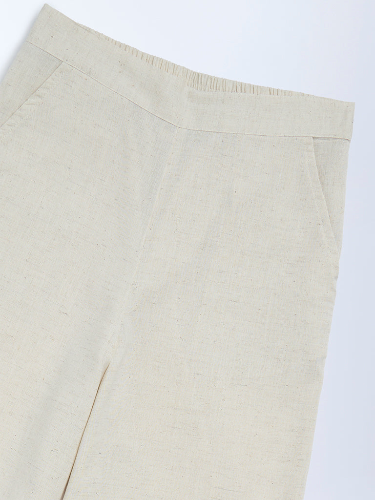 Utsa Kids Girls Off-White Cotton-Blend Pants - (8-14 yrs)