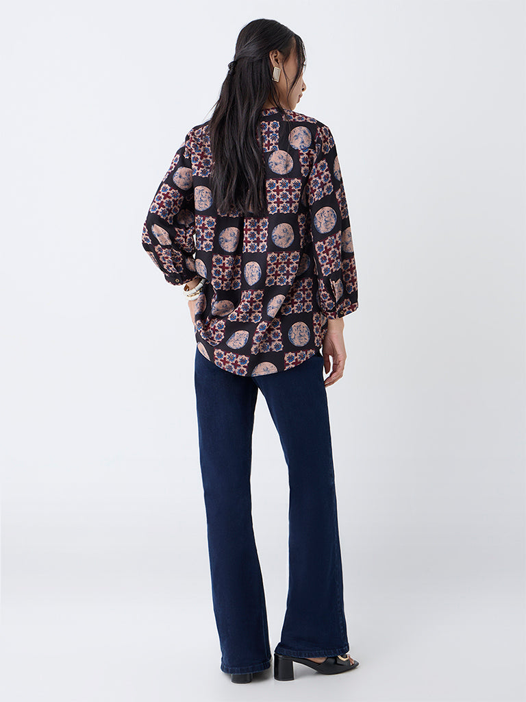 Utsa Black Geometric Design Tunic