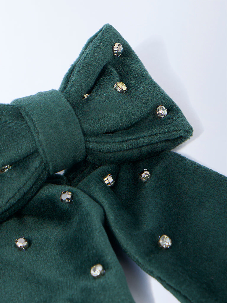 Westside Accessories Emerald Green Diamante Velvet Bow Clip