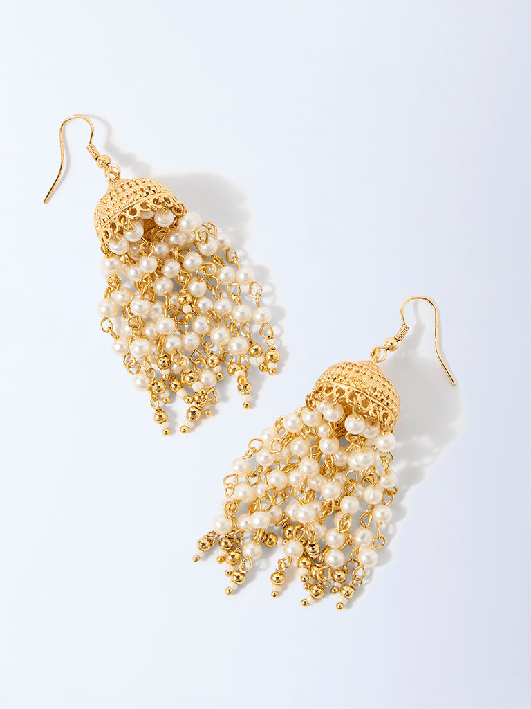 Westside Accessories Gold Pearls Hanging Jhumka Earrings