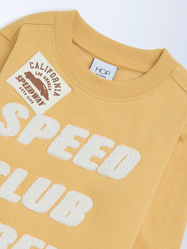 HOP Kids Boys Yellow Typographic Cotton-Blend Sweatshirt