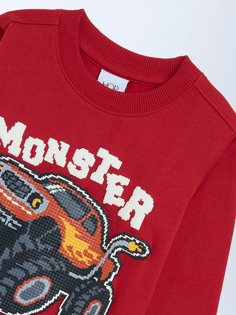 HOP Kids Boys Red Truck Printed Cotton-Blend Sweatshirt