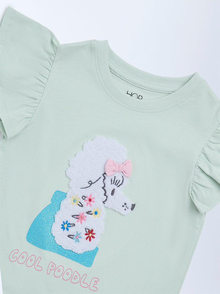 HOP Kids Girls Sage Animal Embroidered Cotton Top