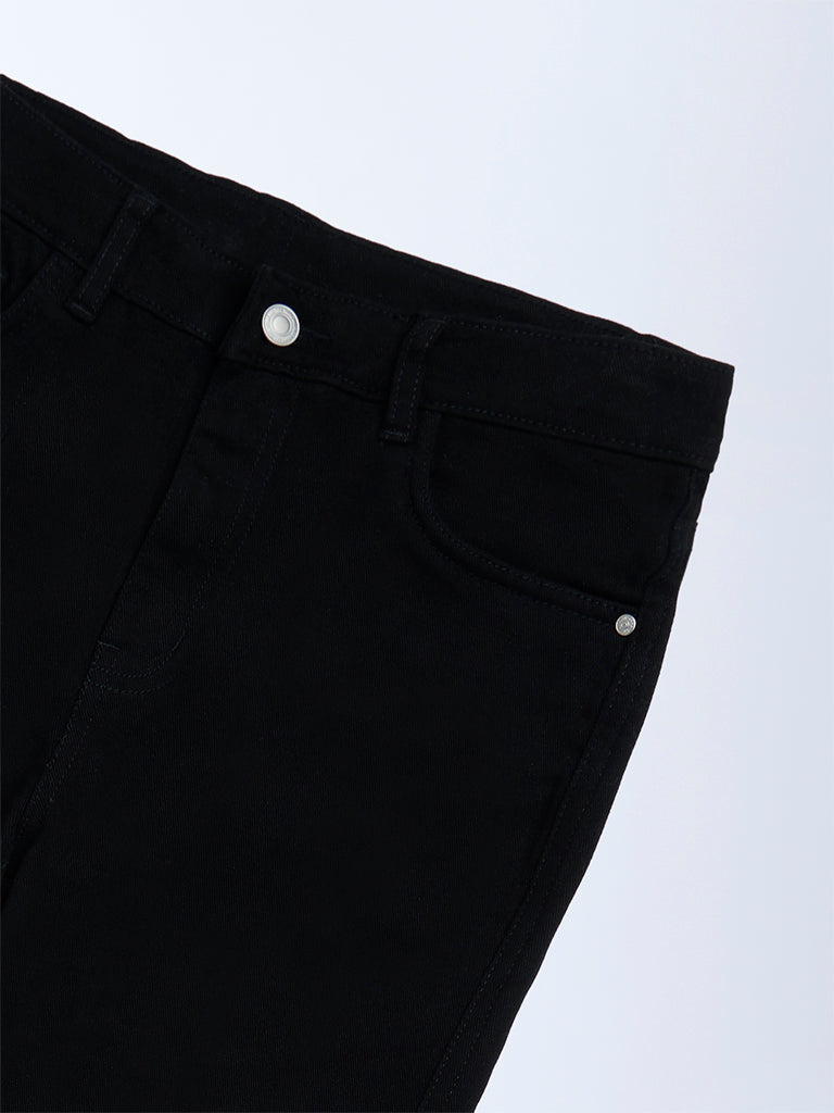 Girls Black High-Rise Flared Jeans