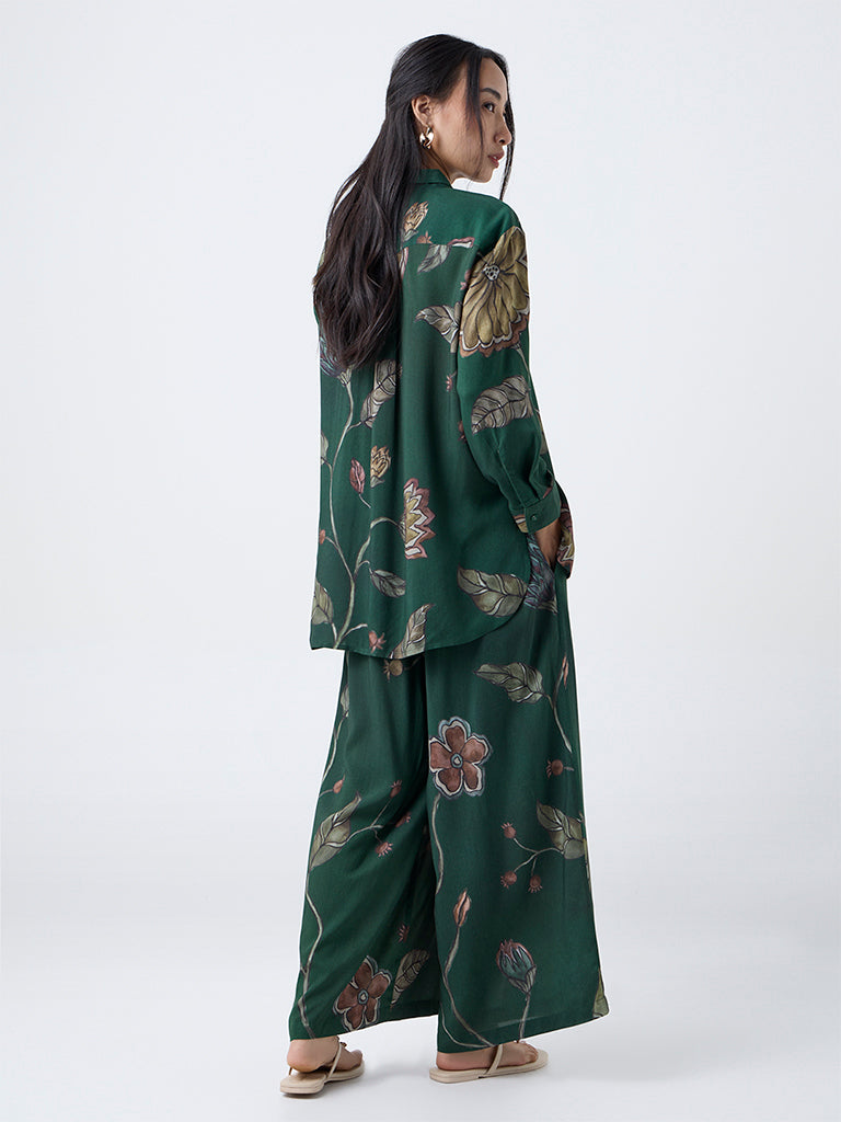 Utsa Dark Green Botanical Design Tunic