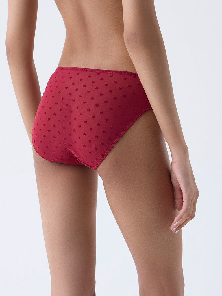 Superstar Red Mesh Detailed Bikini Briefs