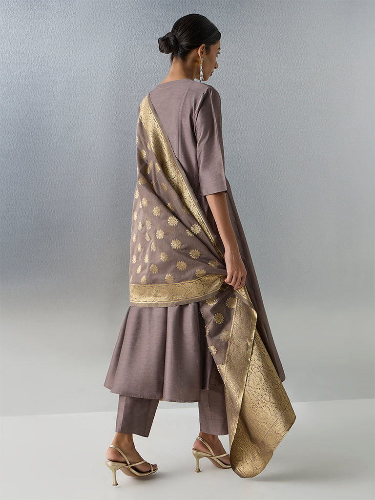 Vark Brown Solid Anarkali Ethnic Set